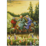 Postkarte - Alte Frauen fahren Tandem - Inge Löök